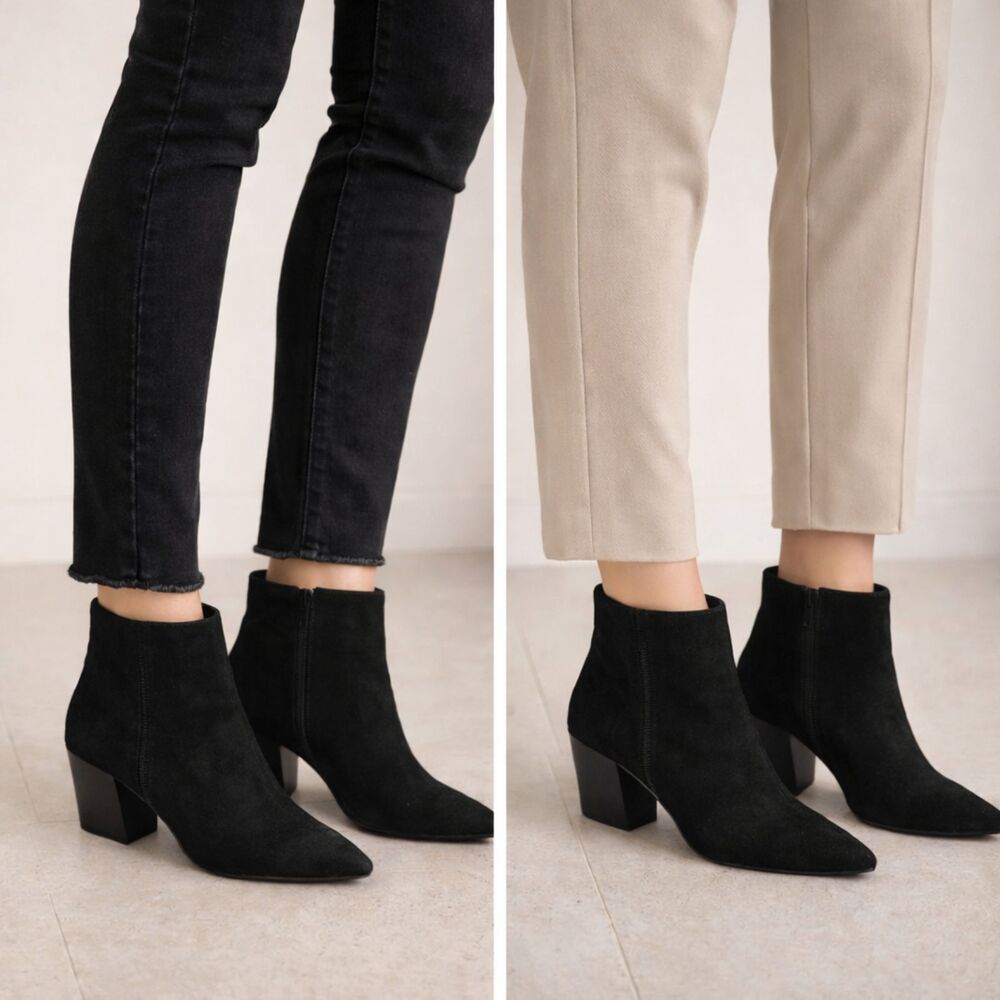 Kensie Lyden‎ Black Suede Ankle Boots Womens 8.5 Block Heel Zip